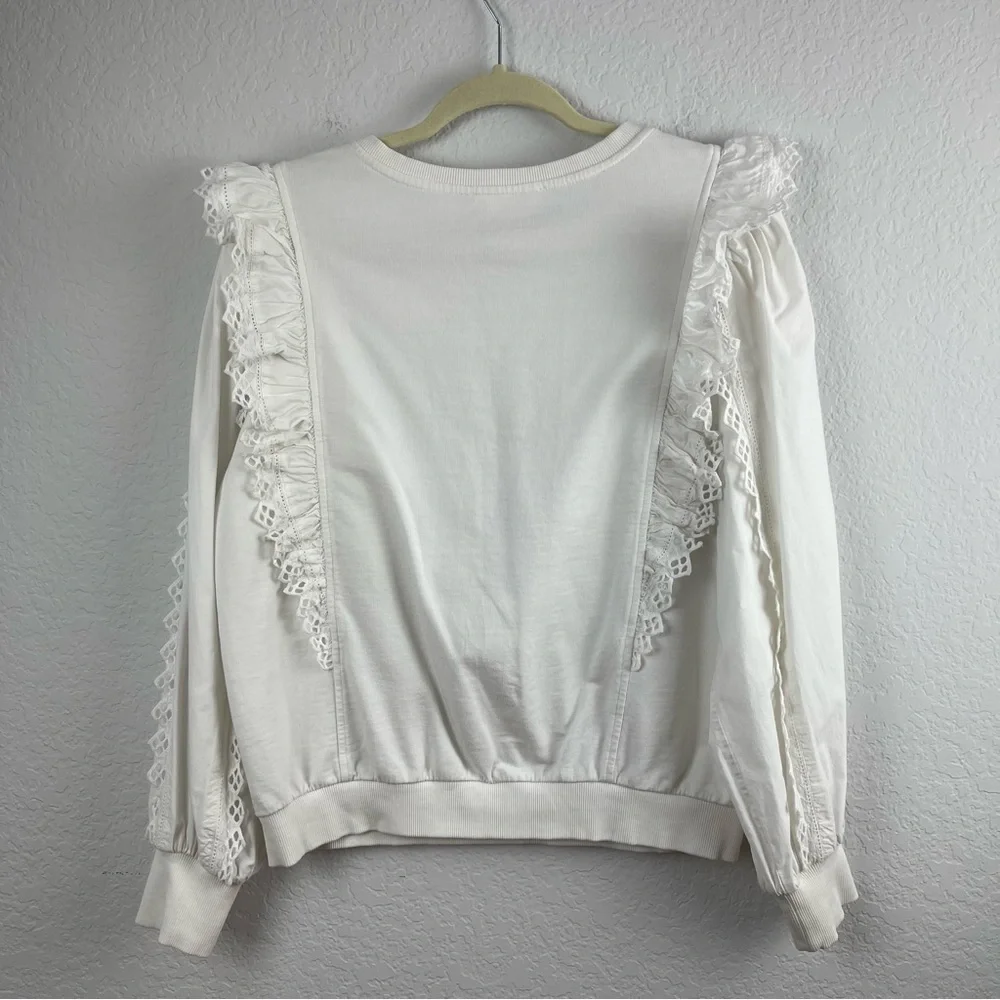 By Anthropologie White Ruffle Sleeve Top Sz M - Picture 8 of 13